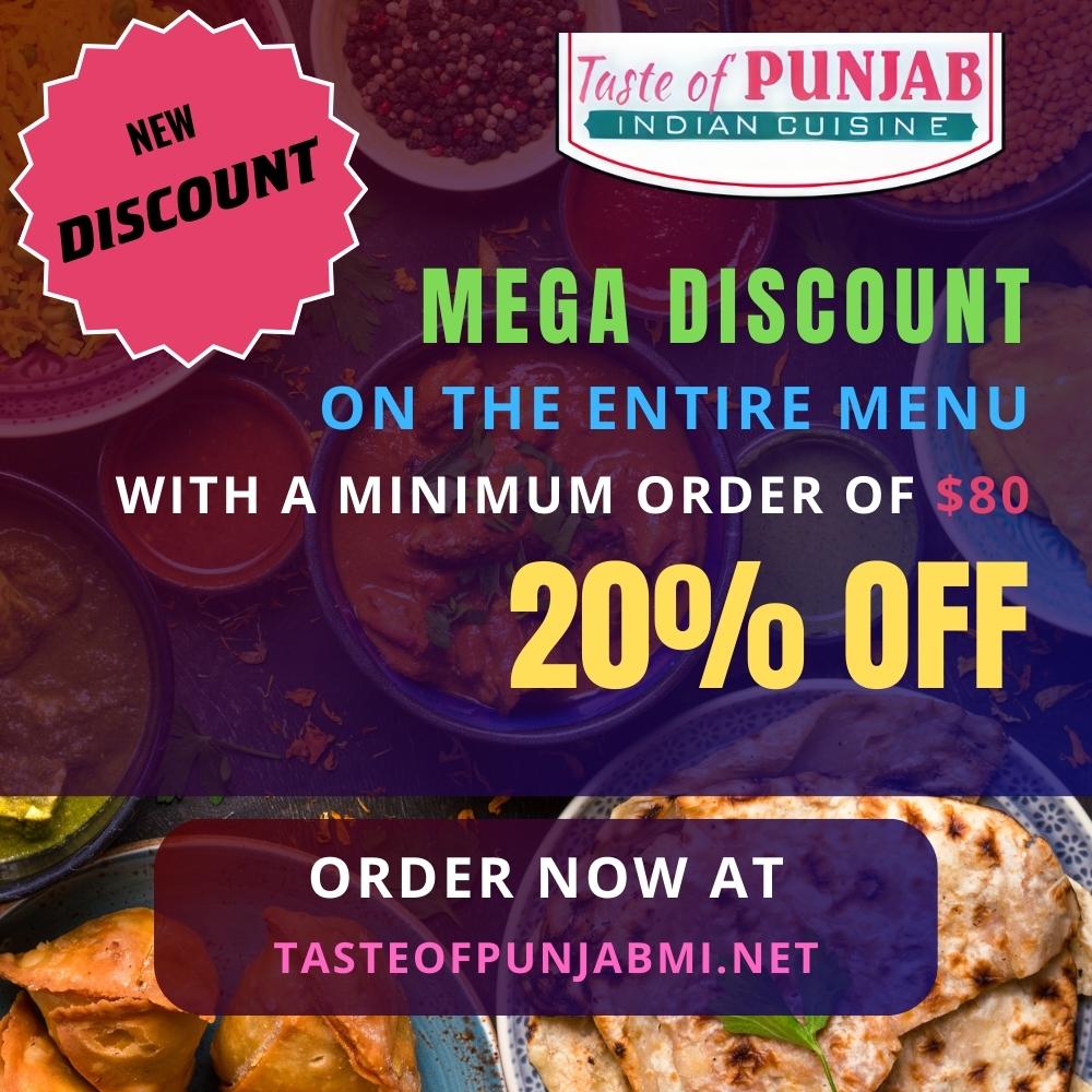 Mega Discount — 20% off the entire menu on orders over $80